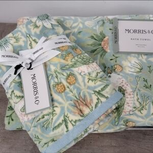 Set of 3 William Morris & Co Velour Strawberry Thief Green Towels